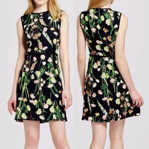 VICTORIA BECKHAM FOR TARGET English Floral Satin Dress Black Green Mini ALTERED